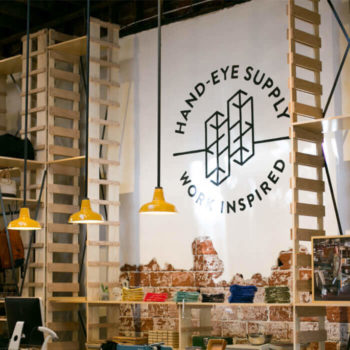 Handeyesupply flagship retail interior with hand painted logo sign